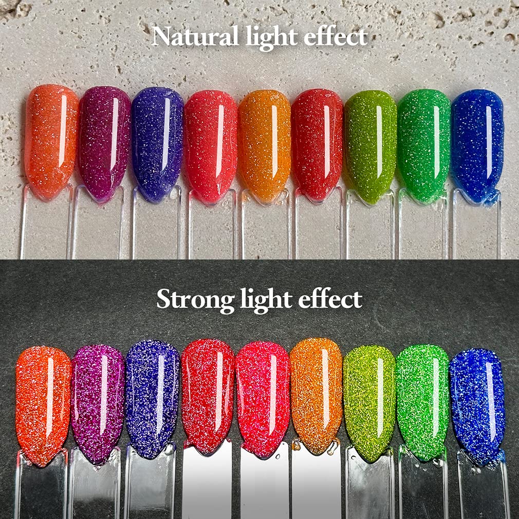 FANNEST Holographic Nail polish,Neon Reflective Glitter Gel Nail Polish,15ml Red Sparkly Gel Polish Soak off UV Cured Nail Art Gifts for Wome.…