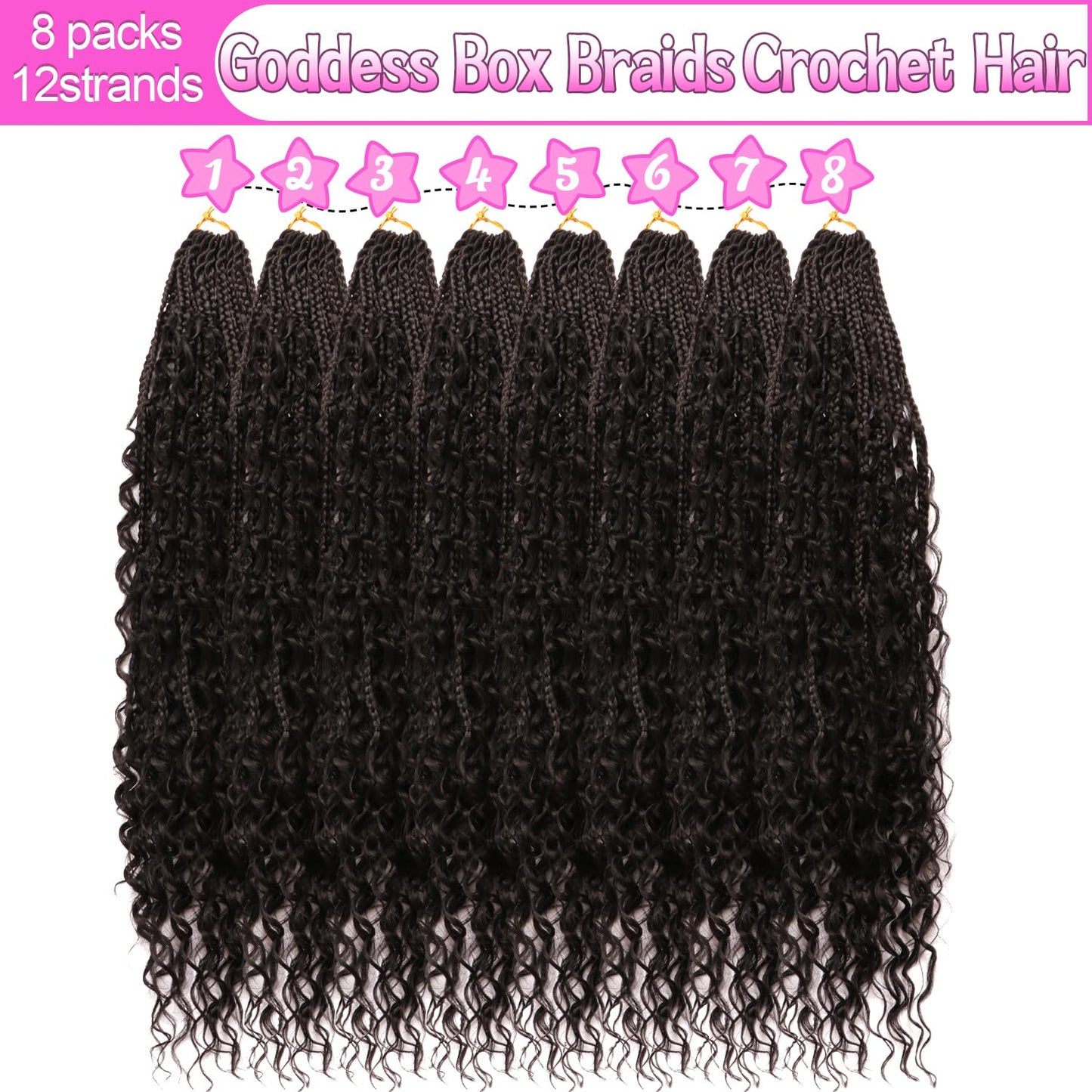 Goddess Boho Box Braids Crochet Hair-8 Packs 24 Inch Crochet Box Braids for Black Women Pre Looped (1B#, 24 Inch(Pack of 8))