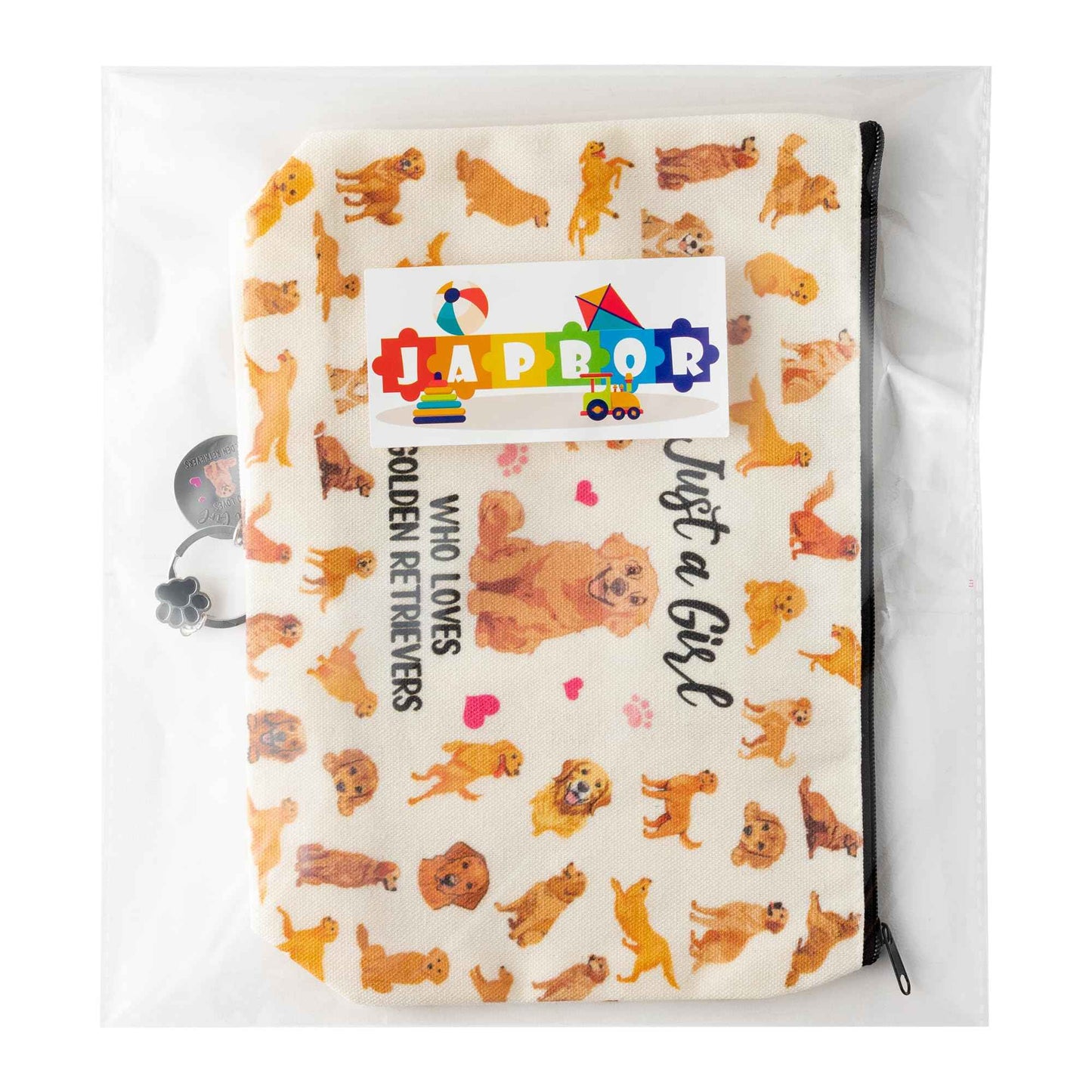 JAPBOR Makeup Bag for Dog Lovers - Golden Retriever Dog Themed Cosmetic Bags and Keychain Gifts Set, Cute Puppy Organizer Makeup Pouch, Animal Travel Zipper Toiletry for Owner Women Girl Traveling