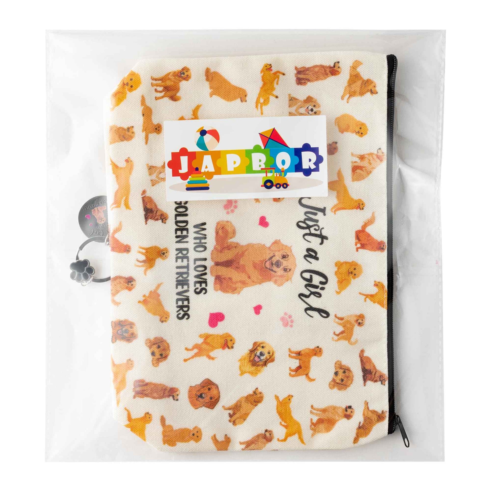 JAPBOR Makeup Bag for Dog Lovers - Golden Retriever Dog Themed Cosmetic Bags and Keychain Gifts Set, Cute Puppy Organizer Makeup Pouch, Animal Travel Zipper Toiletry for Owner Women Girl Traveling