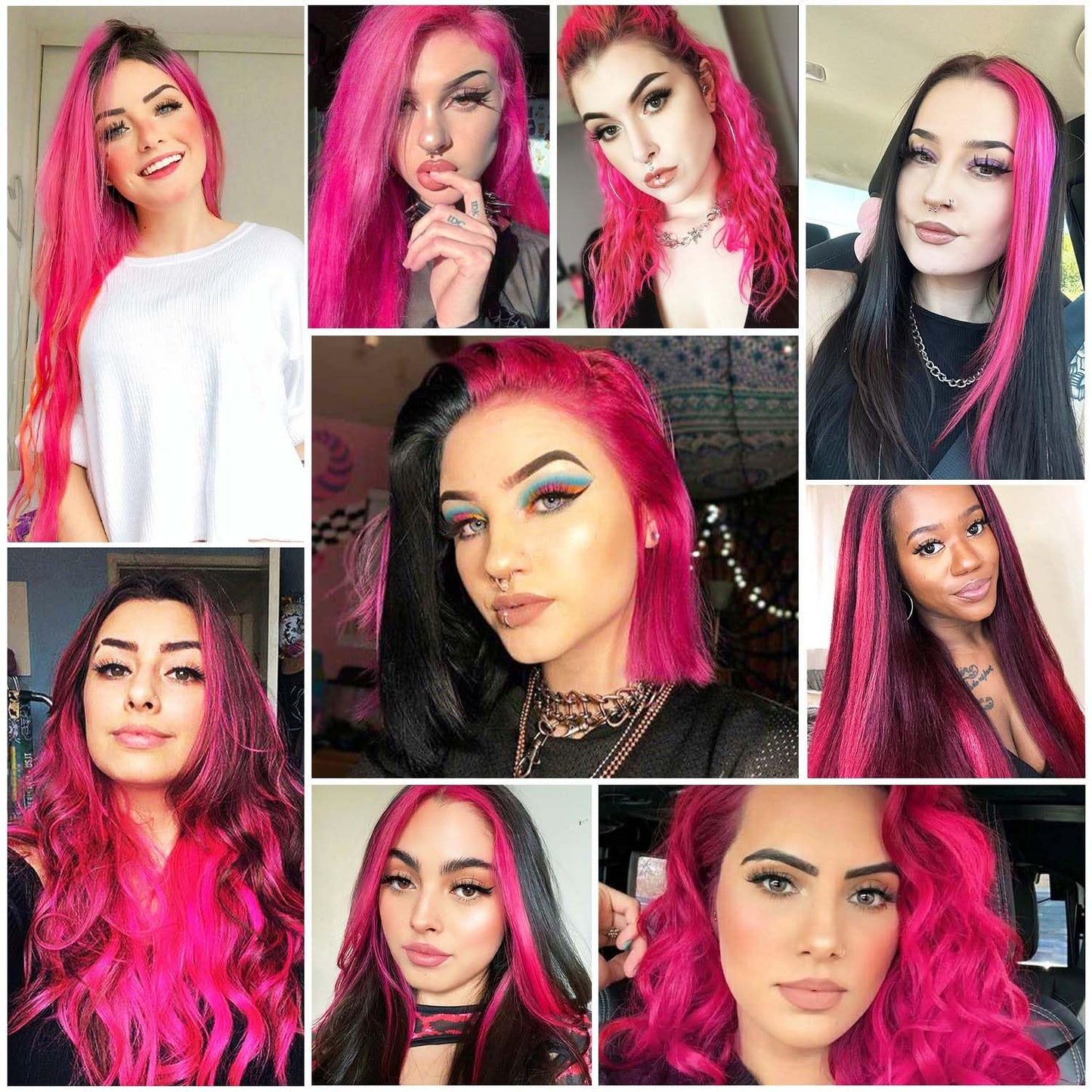 12 Pcs Colored Hair Extensions 22 Inch Hot Pink Multicolor Clip in Hair Extensions Long Straight Synthetic Party Highlights Hairpieces for Kids Girls Women（Hot Pink）