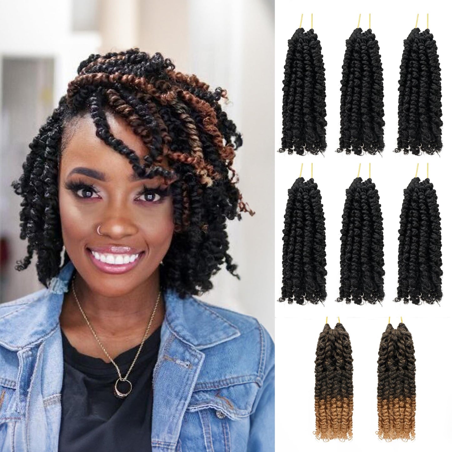 6 Inch 8 Packs Passion Twist Crochet Hair For Black Women and Kids,Mixed Colors Combo Pack,Pre Looped Pretwisted -Extensions Braided by Synthetic Spring Kinky Twist Crochet Hair (1B+T1B/27)