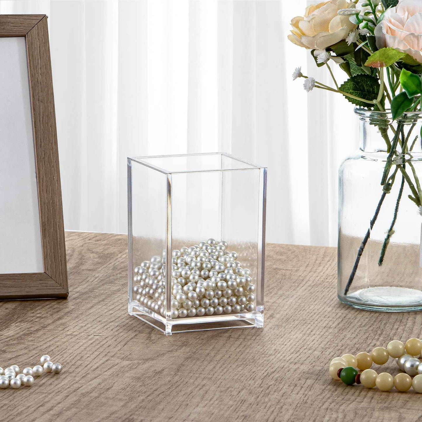 Dayaanee Acrylic Makeup Brush Organizers Countertop, Clear Pencil Holder Transparent Lipstick Holder 2.5x2.5x3.8 Inches Storage Square Cube for Bathroom Jewelry Accessories Pen Holding