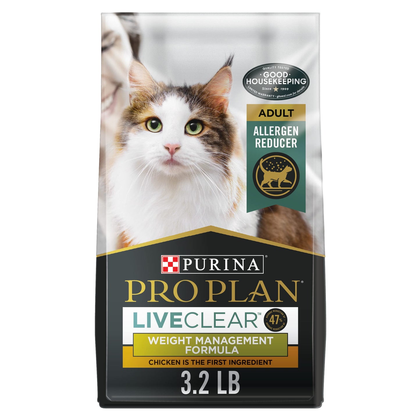 Purina Pro Plan Allergen Reducing, Weight Control Dry Cat Food, LIVECLEAR Chicken and Rice Formula - 3.2 lb. Bag