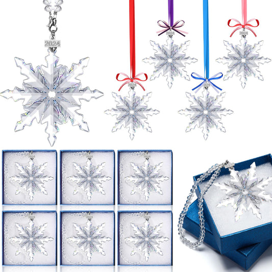 Roowest 10 Sets 2024 Christmas Crystal Snowflake Ornaments Clear Snowflake Crystal Ornaments Hanging Crystal Snowflake Pendant for Xmas Tree Annual Gifts Decorations Christmas Decor(Charming Style)