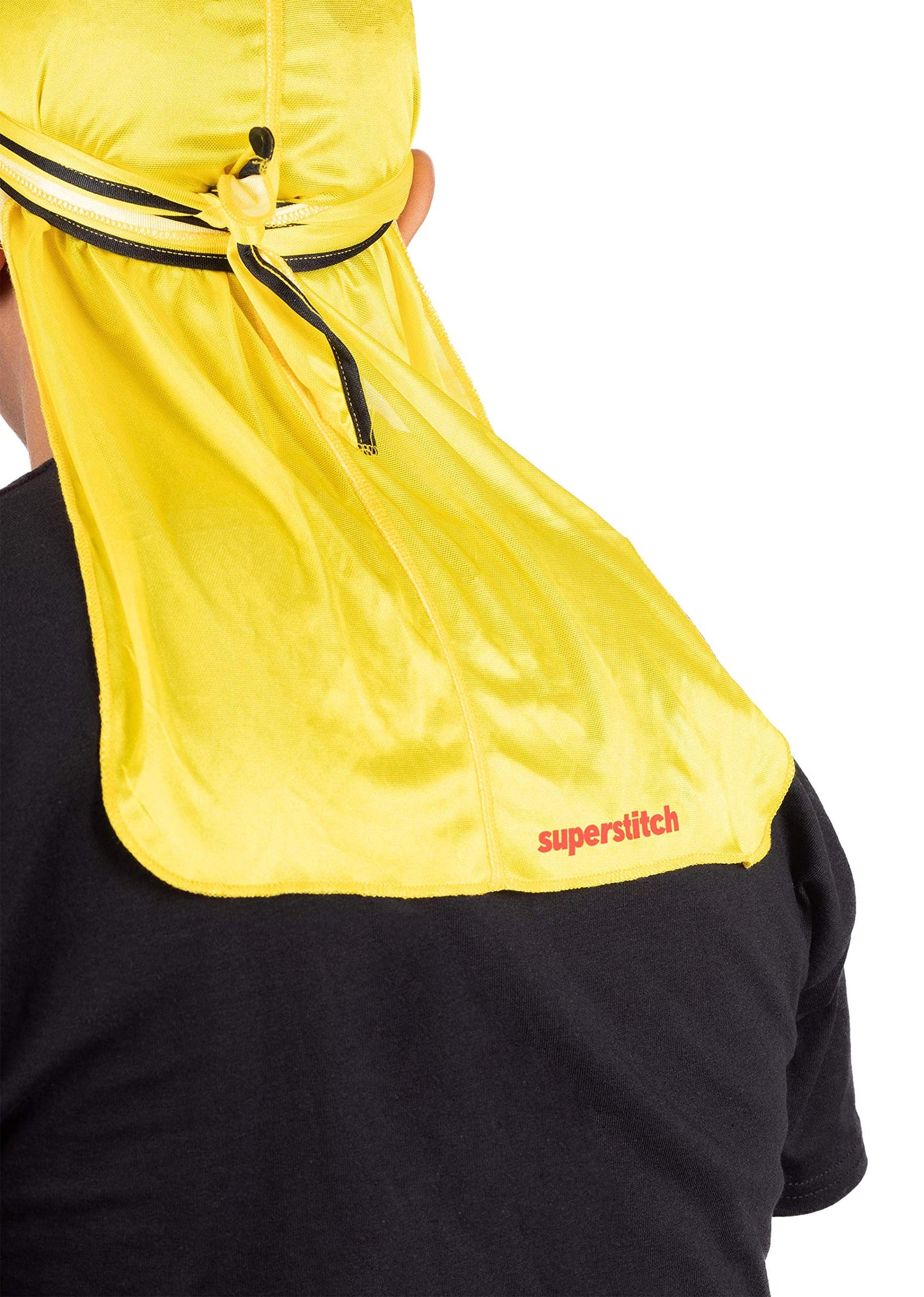 Superstitch Supersilky Ultra Silky Durag x Wavebuilder | 30+ Styles Premium Designer Durags for Men | 360 Waves | Yellow with Black Edges (Watch Out)