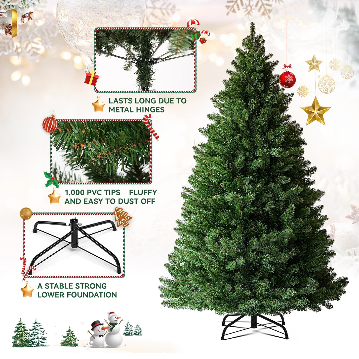 6.5ft Spruce Christmas Tree, Holiday Decoration Tree with Hinged Design, Artificial Holiday Tree with 1,000 Branch Tips, Easy Assembly, Suitable for Home, Office