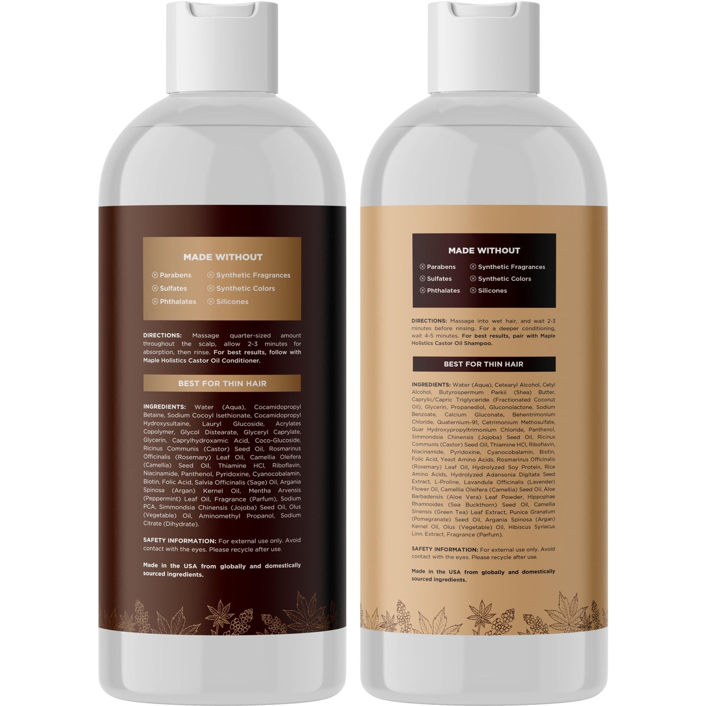 Castor Oil Shampoo and Conditioner Set - Jamaican Black Castor Oil Shampoo and Biotin Collagen Conditioner - Sulfate Free Shampoo and Conditioner for Fine Hair and Dry Scalp Care (Vanilla) -16 Fl Oz