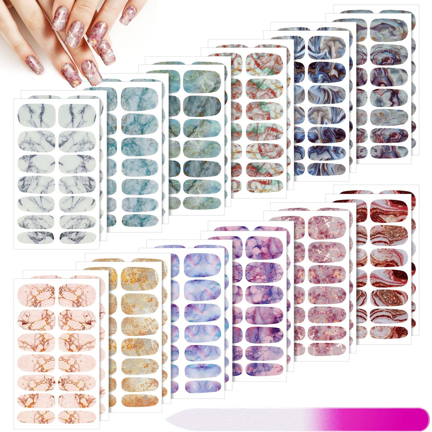 Maitys 336 Pieces 24 Sheets Full Wrap Nail Polish Strips Stickers Self-Adhesive Gel Nail Strips Art Decals with Nail File for Women DIY Nail Decorations(Classic Style)