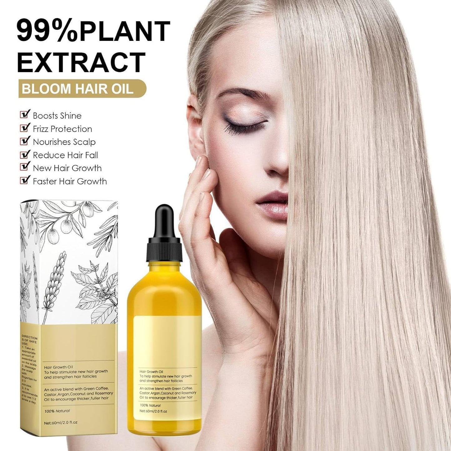 Generic Natural Hair Growth Oil,Rosemary Oil for Hair Growth Organic,Natural Hair Growth Oil for Thin Hair, Hair Oil for Dry Damaged Hair and Growth