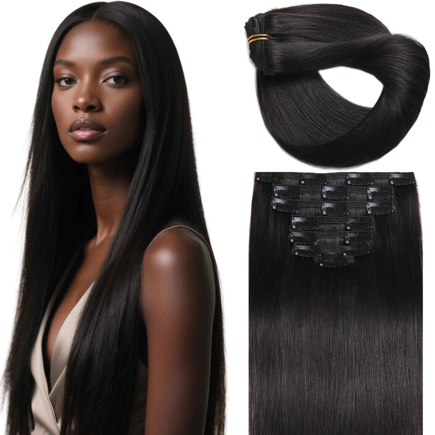 Lacer Clip in Hair Extensions Real Human Hair, 16 Inch Straight Clip ins 1B Natural Black, Remy Human Hair Extensions 7pcs Per Set