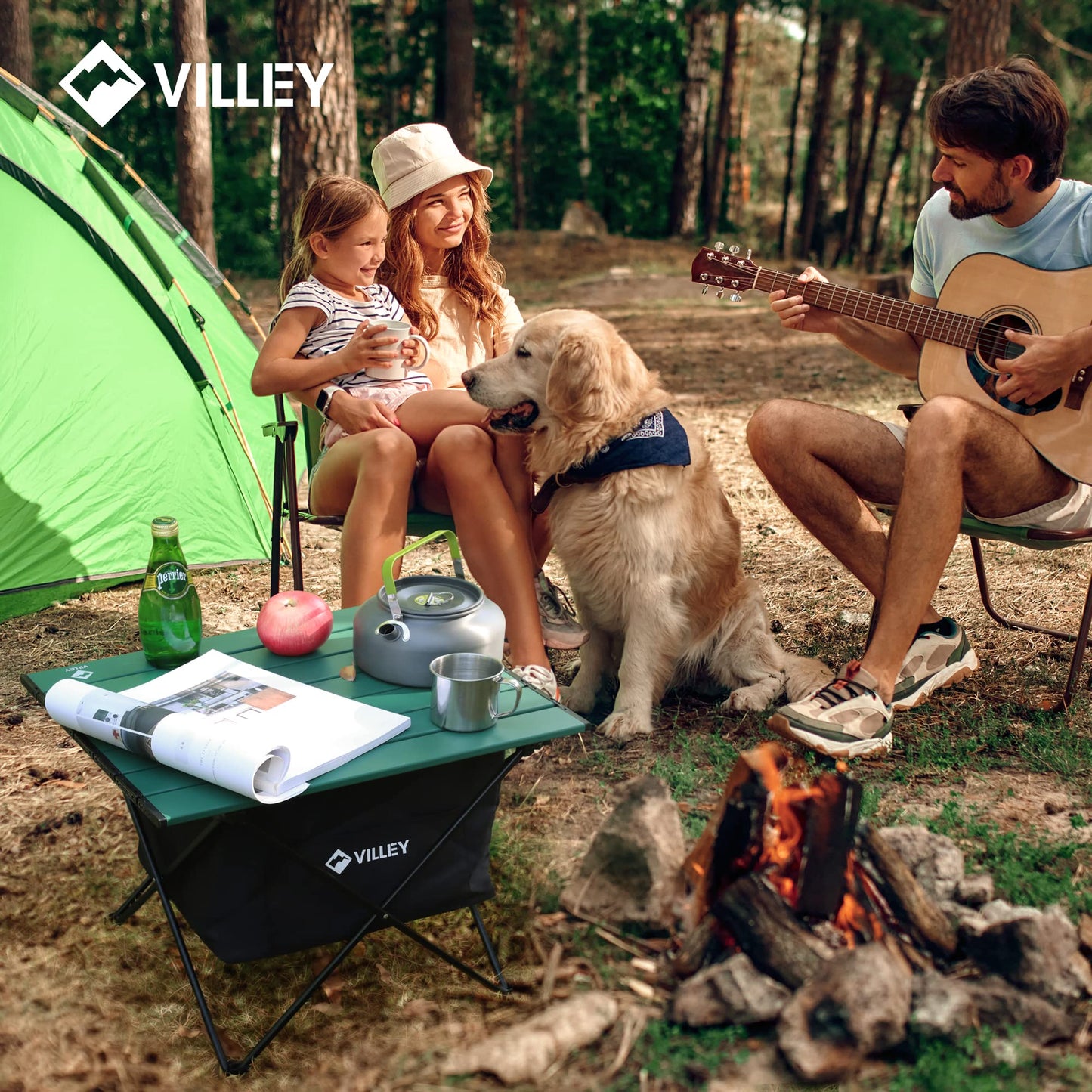 VILLEY Portable Camping Side Table, Ultralight Aluminum Folding Beach Table with Storage and Carry Bag for Camp, Picnics, Travel, and Outdoor Activities - Medium