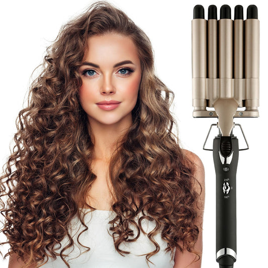 Hair Crimper Iron 5 Barrel Curling Iron Wand, 0.6 Inch Hair Waver Curler Ceramic Tourmaline Hair Styling Tool with Dual Voltage (0.6 Inch)