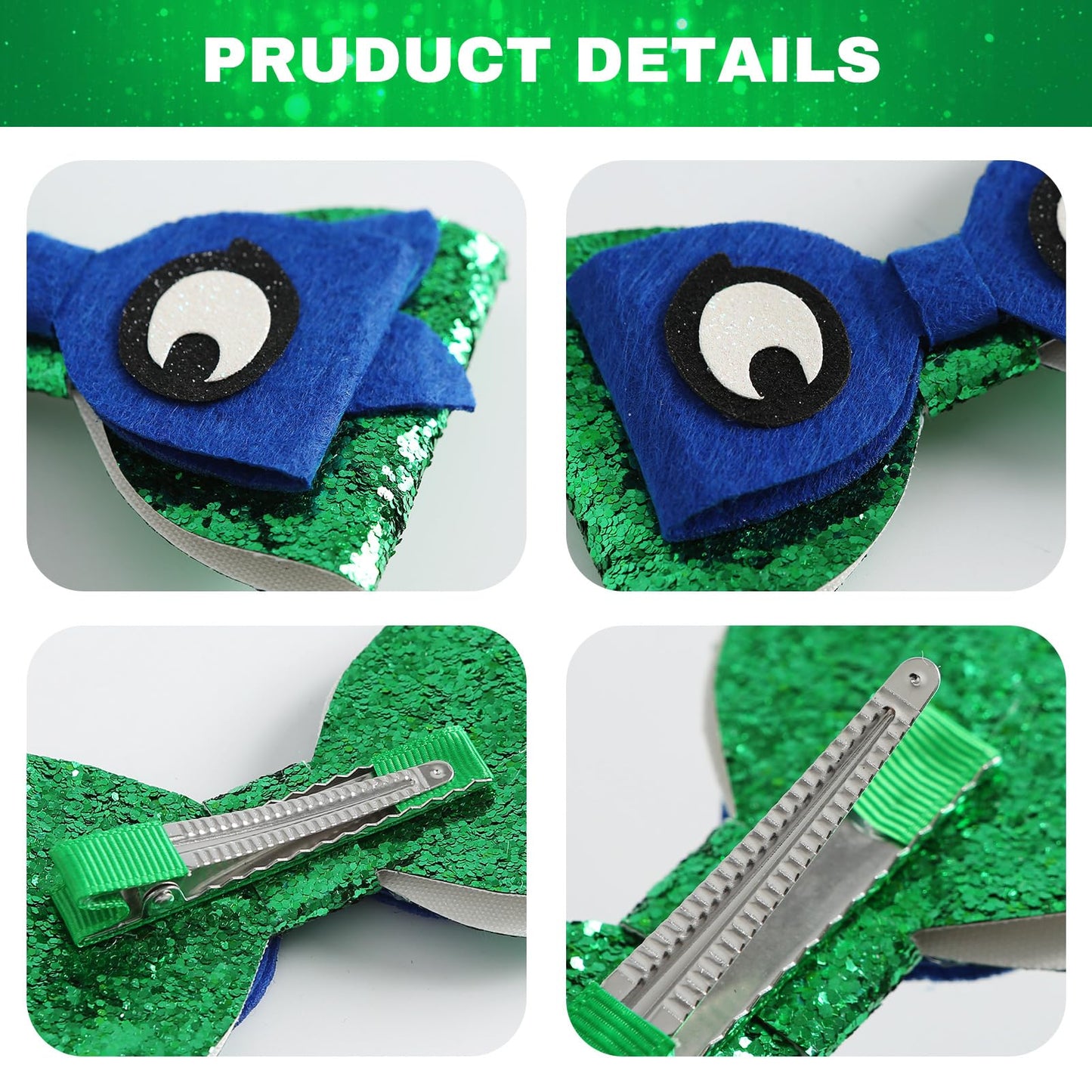 Turtle Inspired Hair Bow Clips 4 Inch Green Sequins Bowknot Halloween Costume Accessories Blue