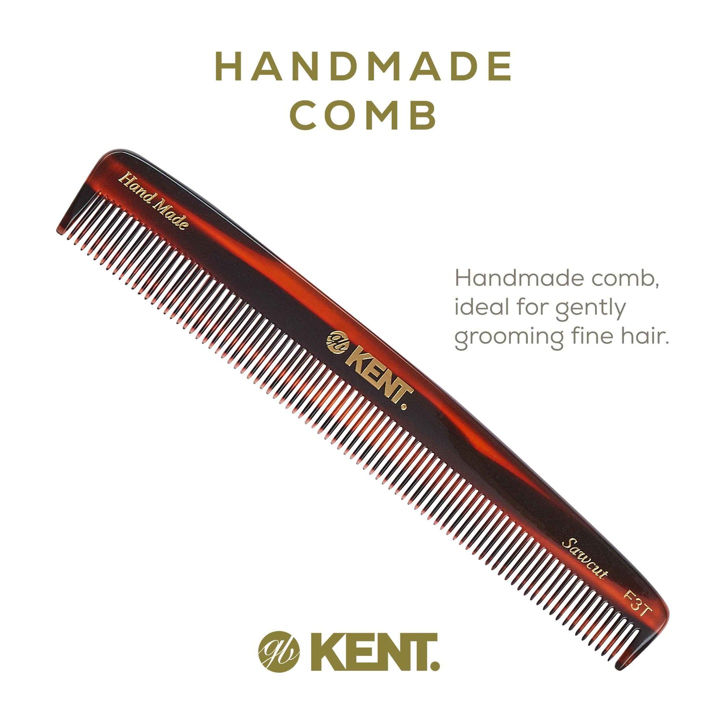 Kent F3T Fine Tooth Comb for Hair Parting, Handmade Combs for Men and Straightening Comb for Women, Dandruff Remover Kent Mens Combs for Fine Hair