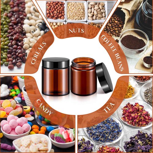 Domensi 24 Pcs 6oz Glass Jars with Lids Leakproof Round Airtight Empty Cosmetic Jars with Inner Liners Lid for Storing Lotions Spices Ointments Candle Making Food Storage (Amber)