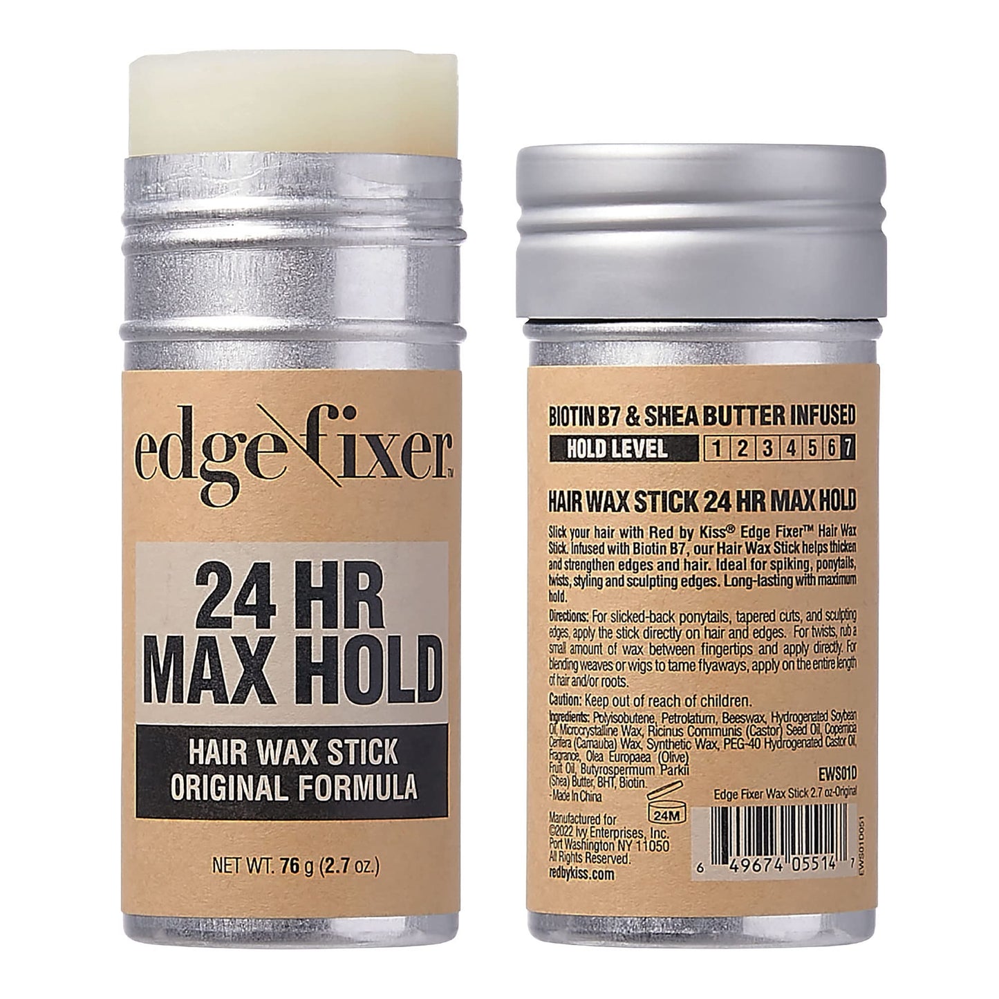 Red by Kiss Hair Wax Stick 24HR Max Hold Edge Fixer Edge Control Pomade Non-Sticky, Non-Oily Flake Free Hair Styling Wax 2.7 oz. (Unscented)