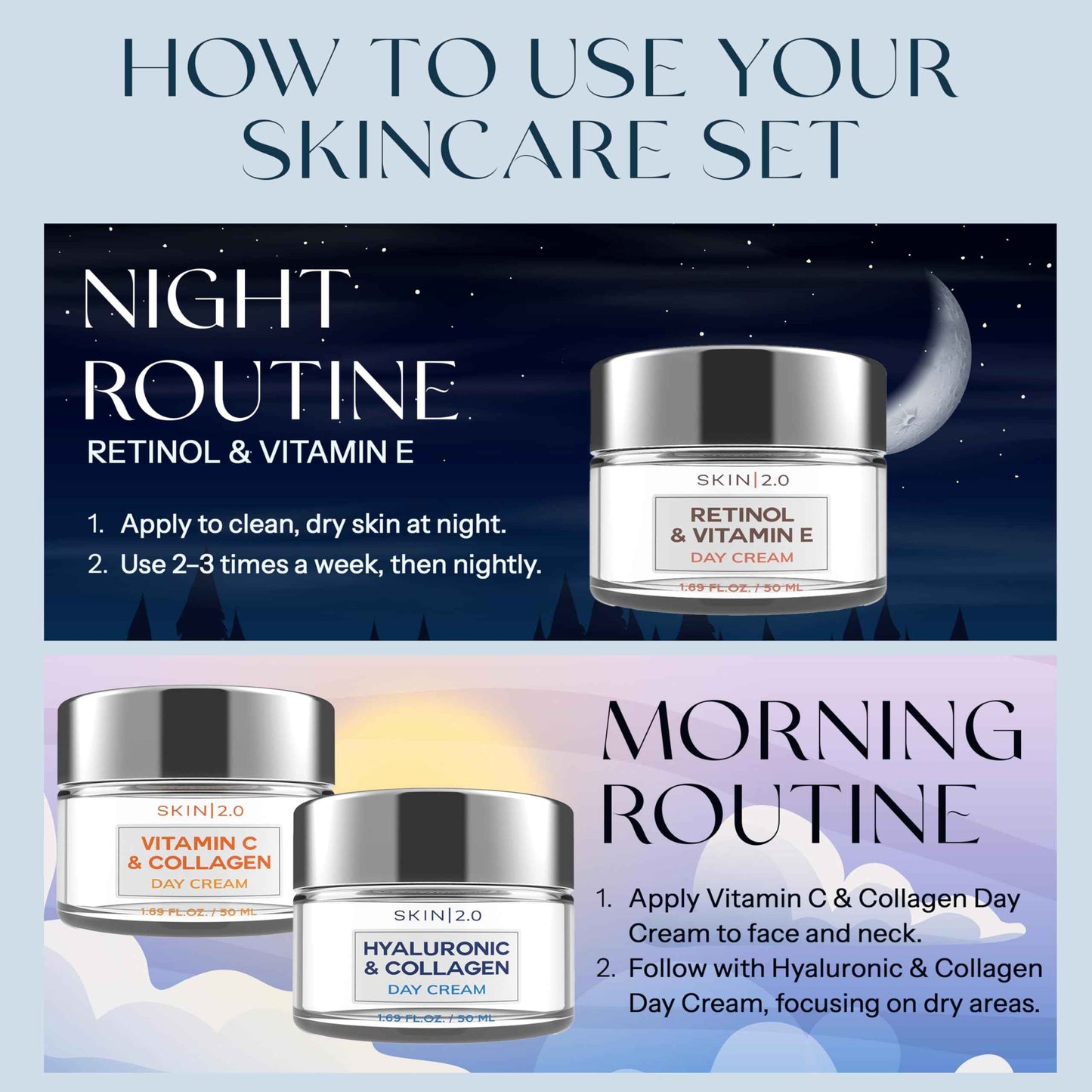 Skin 2.0 Moisturizer Creams Value Set - Dermatologist Tested, Hydrating - Anti-Aging, Clean Beauty, Natural Ingredients, Cruelty-Free Korean Skin Care for All Skin Types (3-Pack)