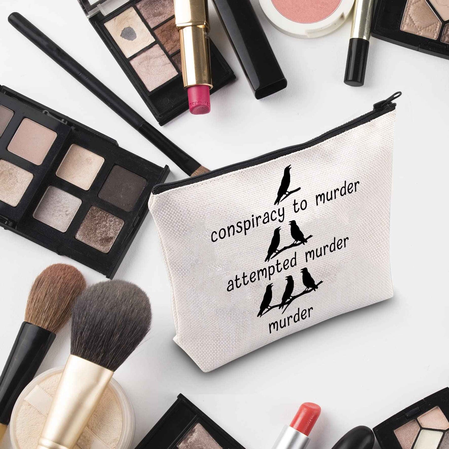 G2TUP Crow Lover Gift Conspiracy To Murder Makeup Bag Black Crow Cosmetic Bag Bird Lover Gift Bird Watching Gift True Crime Zipper Travel Bag (Conspiracy To Murder White Bag)