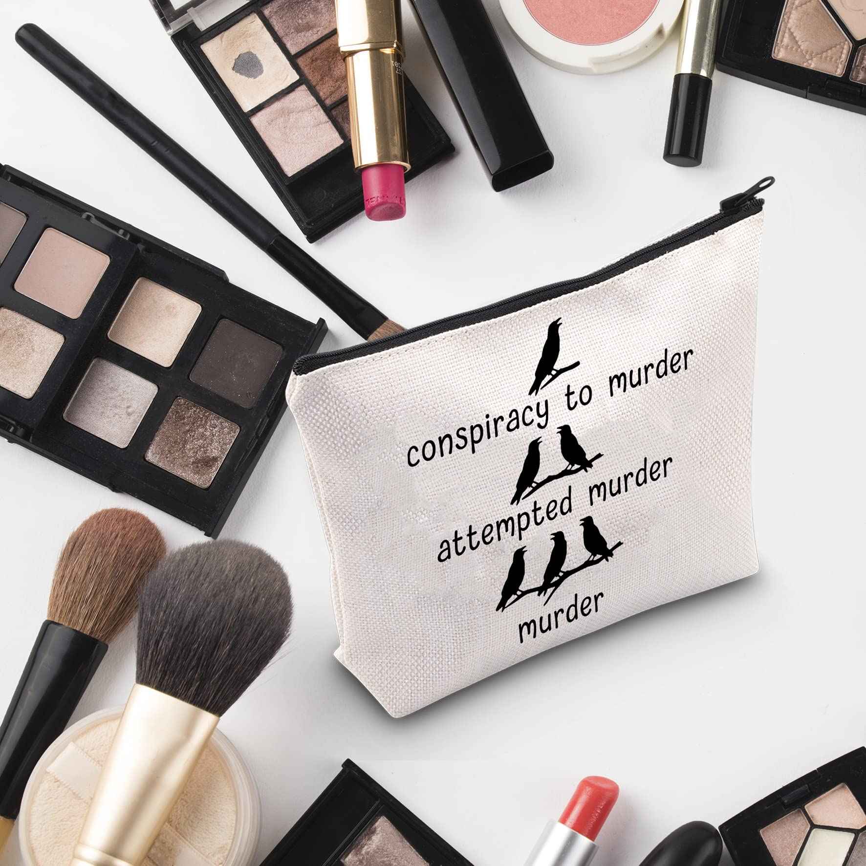 G2TUP Crow Lover Gift Conspiracy To Murder Makeup Bag Black Crow Cosmetic Bag Bird Lover Gift Bird Watching Gift True Crime Zipper Travel Bag (Conspiracy To Murder White Bag)