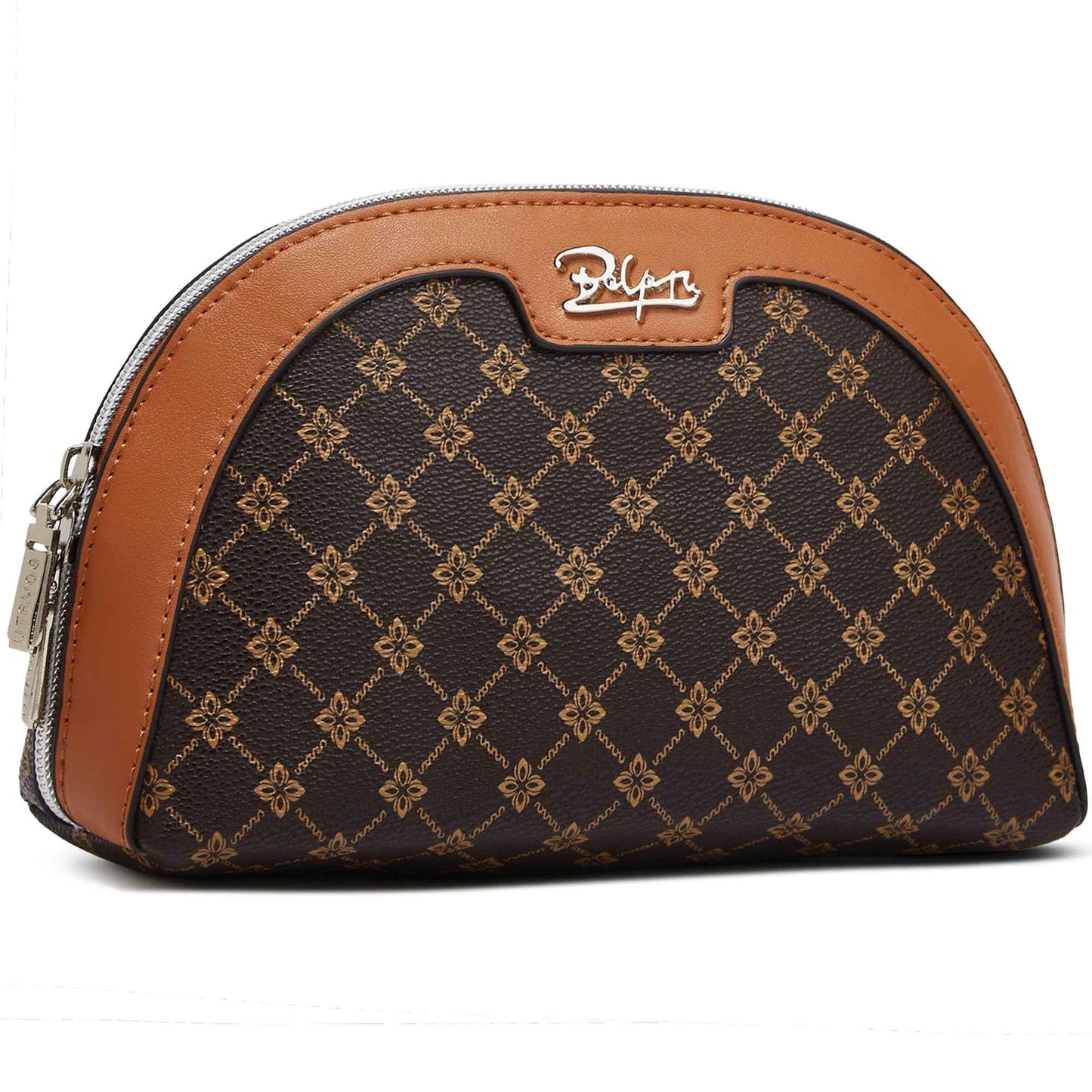 BOYATU Small Travel Makeup Bag for Women: Elegant Vegan Leather Cosmetic Pouch for Purse - Waterproof Toiletry Bag with Mirror(010-coffee)