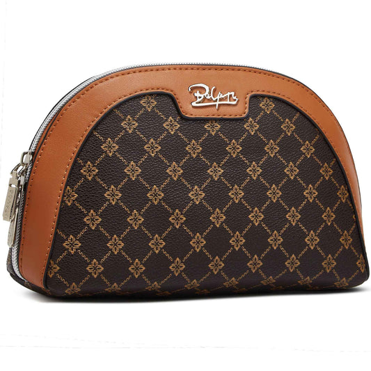 BOYATU Small Travel Makeup Bag for Women: Elegant Vegan Leather Cosmetic Pouch for Purse - Waterproof Toiletry Bag with Mirror(010-coffee)