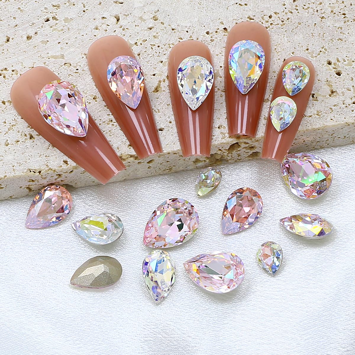 DONGZHOU Big Nail Rhinestone,48Pcs 3D Nail Arts Pointback Nail Diamonds K9 Glass Stones Bling Nail Beads, Rhinestones Nail Charms and Gems for Manicure Decoration DIY Crafts