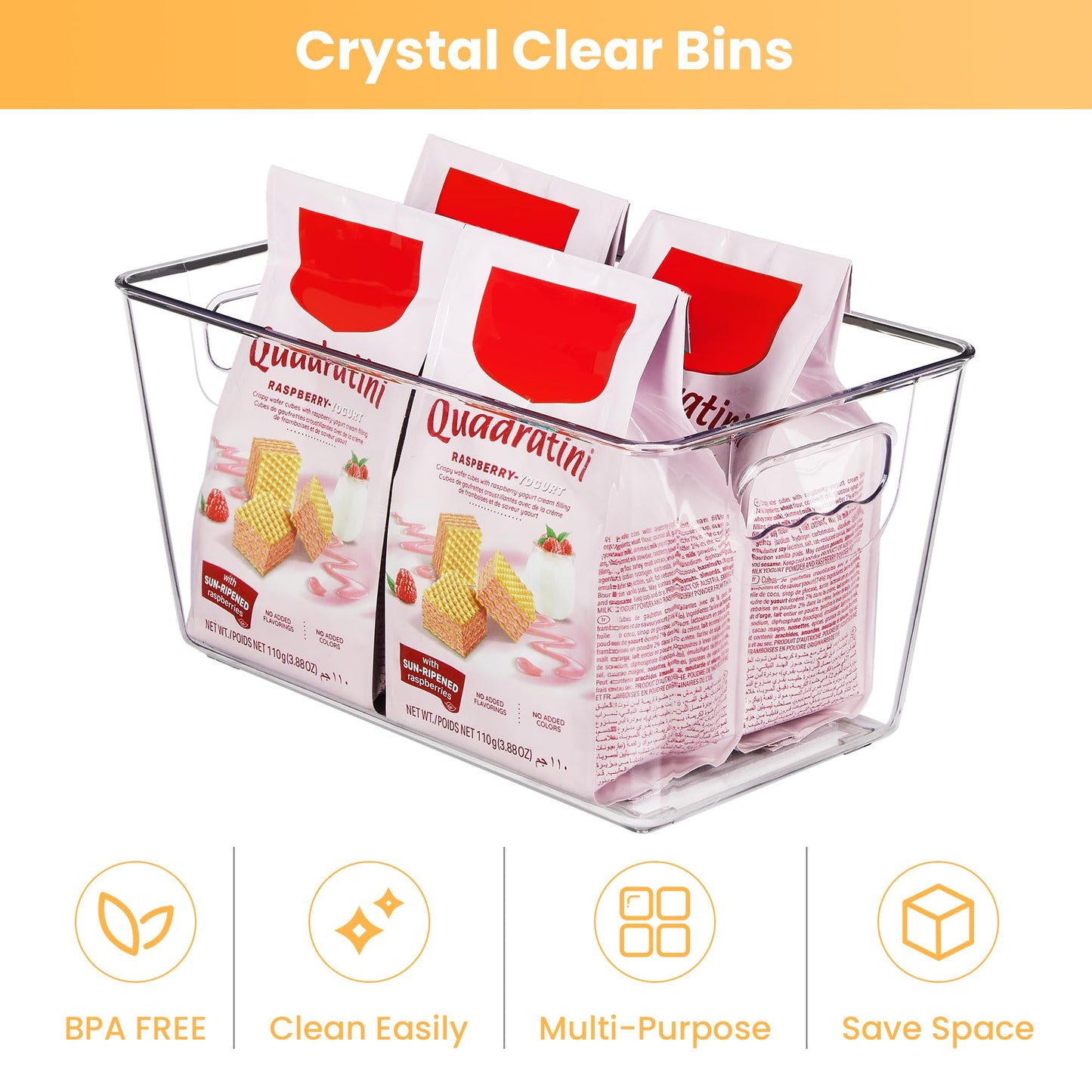 YIHONG Clear Plastic Storage Bins, 12 Pack Medium Pantry Organizer Bins with Handle for Kitchen, Freezer,Cabinet,Closet Organization and Storage