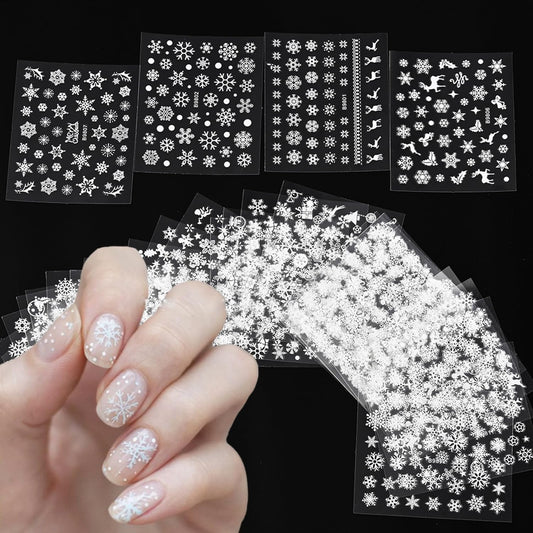 30Sheets White Snowflake Nail Stickers 3D Christmas Nail Art Stickers Decals Self Adhesive Snowmen Elk Bell Snow Nail Decals Winter Nail Design Holiday Nail Stickers for Women DIY Xmas Nail Decoration