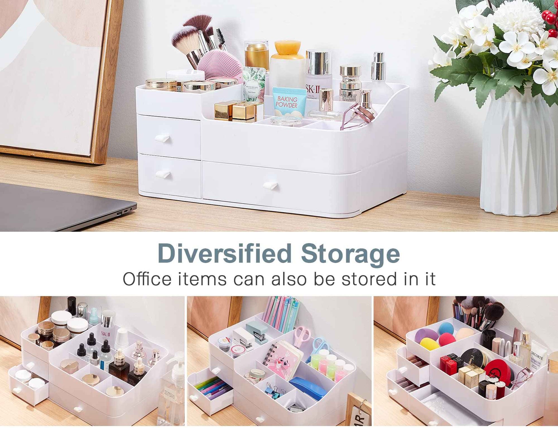 Makeup Organizer with Drawers,Large Capacity Bathroom Organizer and Storage,Vanity,Large Bathroom Countertop,Bedroom Storage for Skincare,Cosmetics,Perfume,Brushes,Eyeshadow,Lipstick, Nail Polish