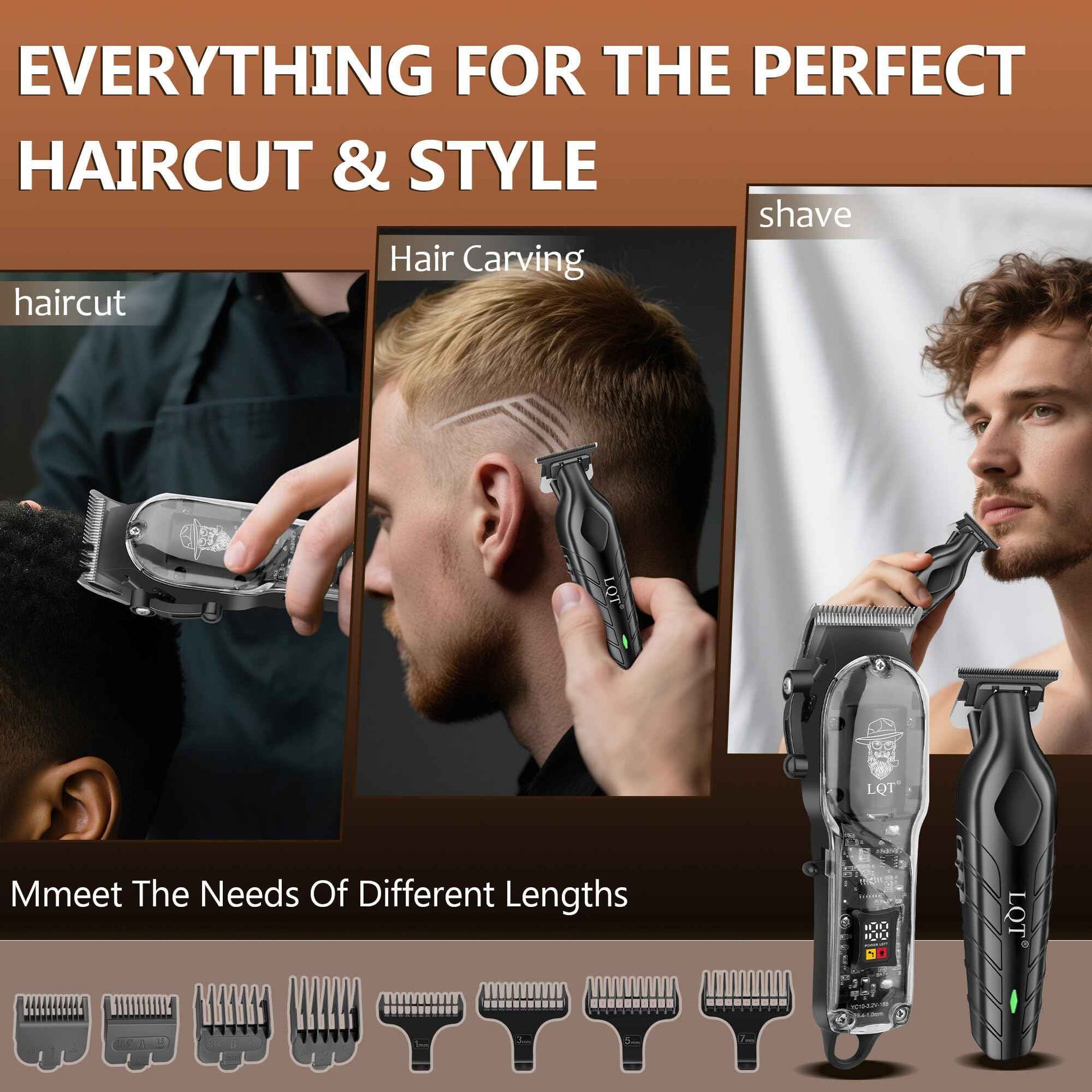 LQT Hair Clippers for Men, Cordless Hair & Beard Trimmer, USB Rechargeable, Lightweight Design for Smooth Operation, Low Noise Grooming Kit