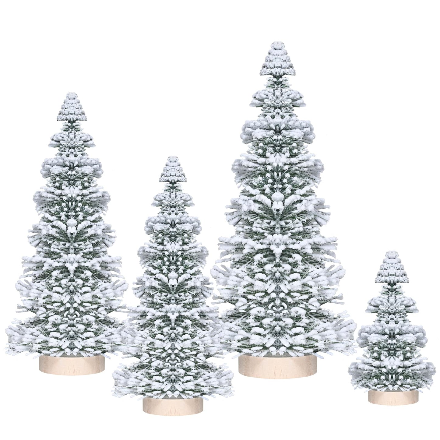 Mini Christmas Tree, Vlorart 4PCS Artificial White Bottle Brush Christmas Trees, Snow Miniature Tree, Small Bristle Christmas Trees, White Flocked Tabletop Tree with Wooden Bases for Xmas Home Decor