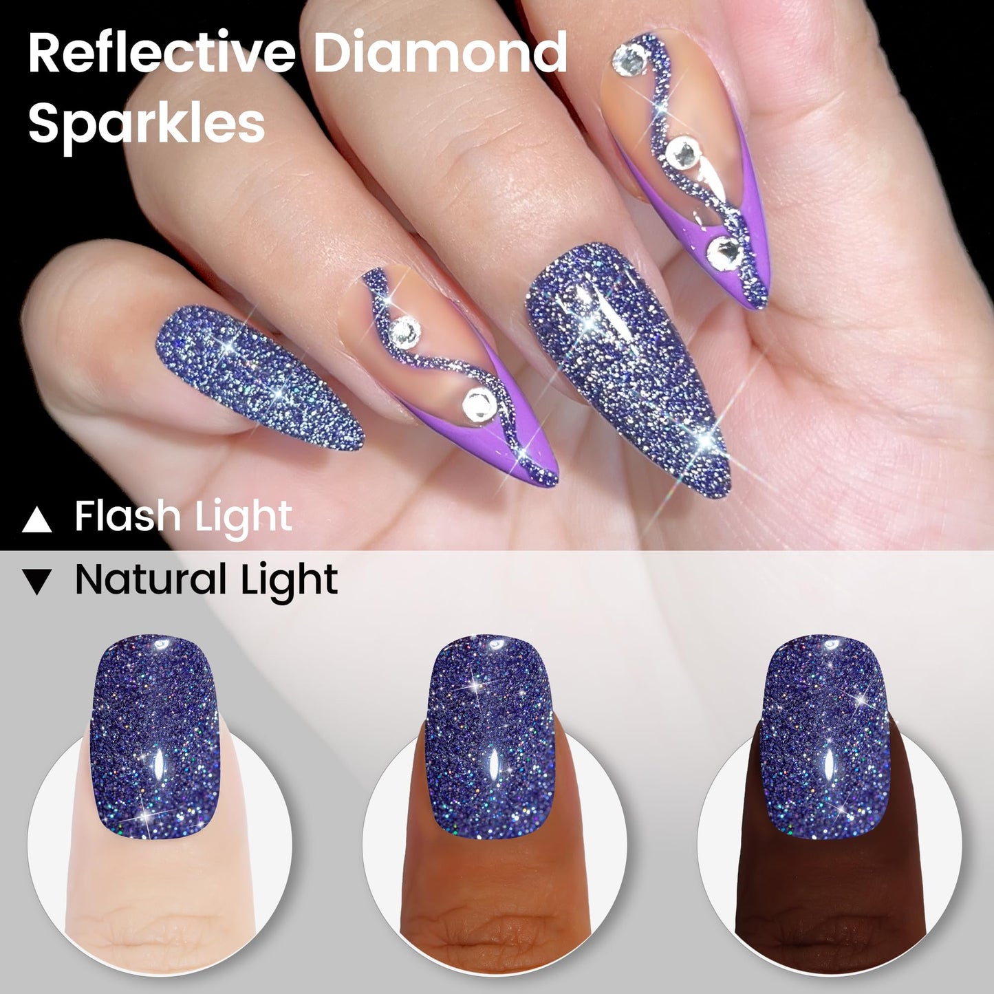 YTD Likomey Reflective Glitter Gel Nail Polish,15ml Galaxy Colorful Navy Blue Flash Diamond Shimmer Gel,Sparkly Shiny Salon Home Nail Art Manicure UV Gel Varnish,SZ237