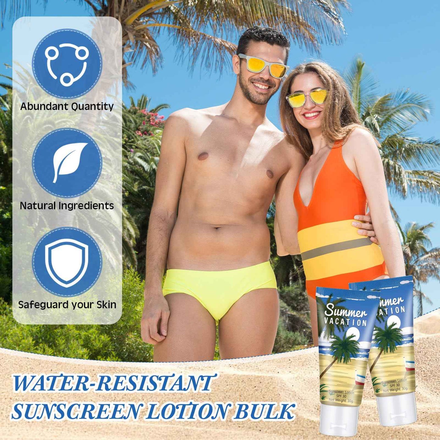 Dansib 24 Pcs Mini Sunscreen Bulk for Summer Wedding Party Spf 30 Water Resistant Sunscreen Lotion Bulk 1oz Travel Size for Thank You Gifts Wedding Party Supplies(White Cream,Vacation)