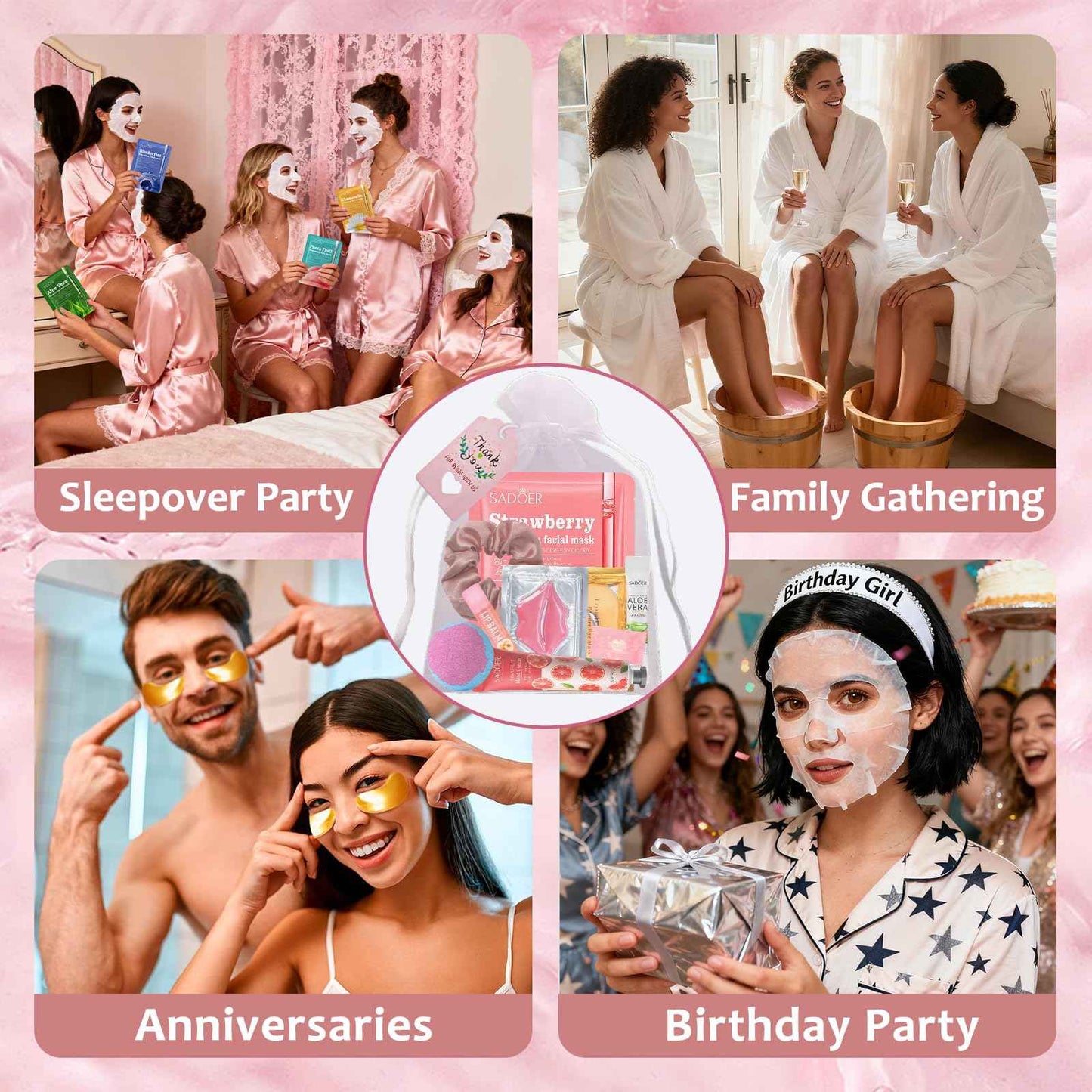 132PCS Spa Party Supplies for Women, Spa Party Favors Include Face Masks, Hand Cream, Lip Balm, Under Eye Patches, Lip Mask, Foot Bath Bombs, Hair Band, Spa Birthday Sleepover Party Supplies for Girls