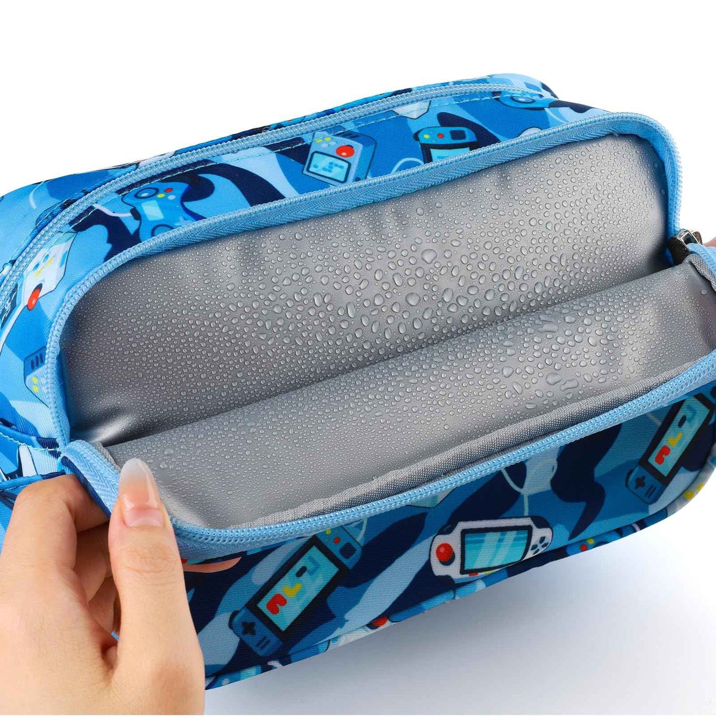 Foxstory Kids Toiletry Bag for Boys, Travel Toiletry Bag for Little Young Boys Waterproof Hanging Wash Bag Toddler Traveling Toiletries, Games Camo Blue