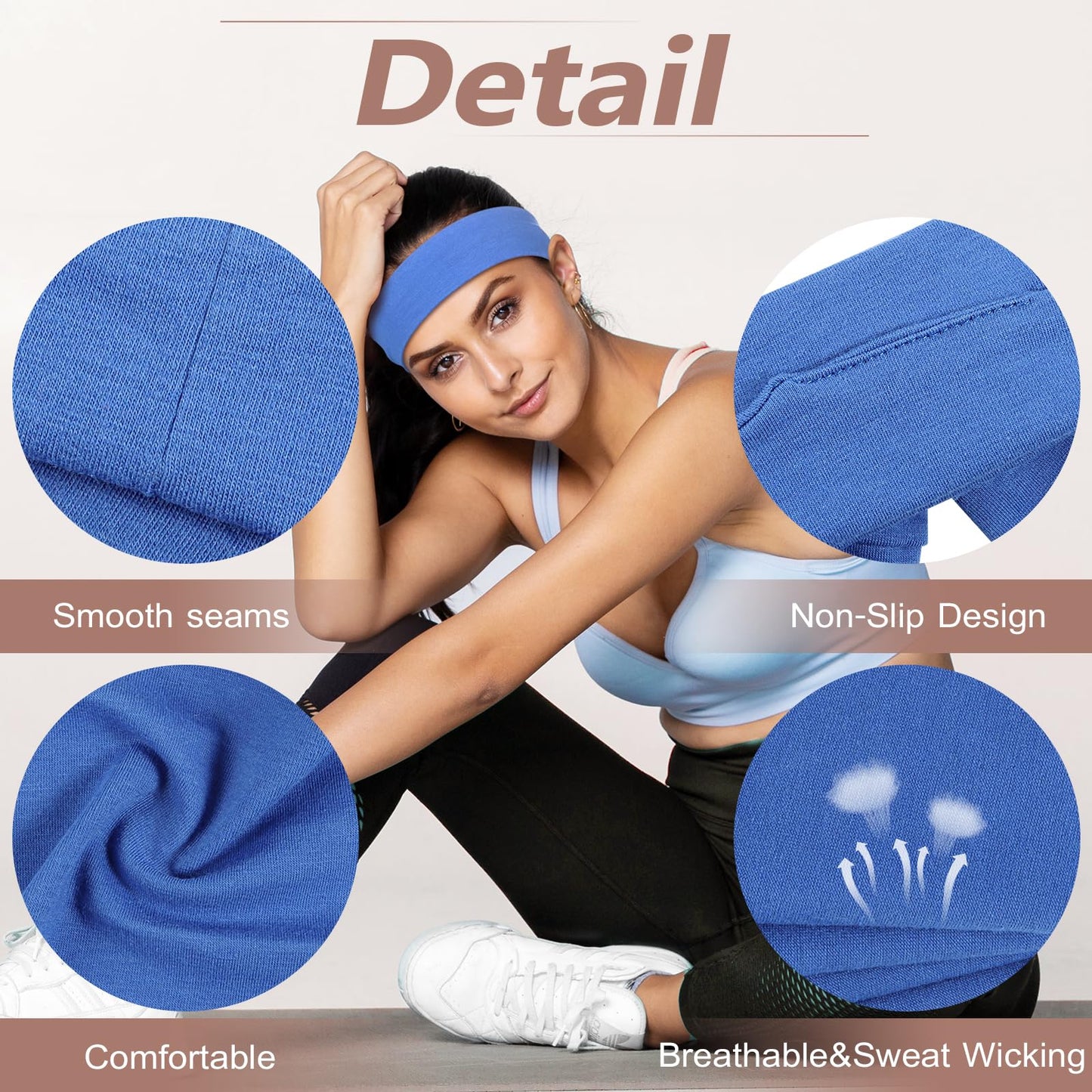 Headbands for Women Non Slip - 7PCS Fashion Sports Hair Bands for Women's Hair, Soft Cotton Cloth Stretchy Headbands for Women for Workout Yoga Running