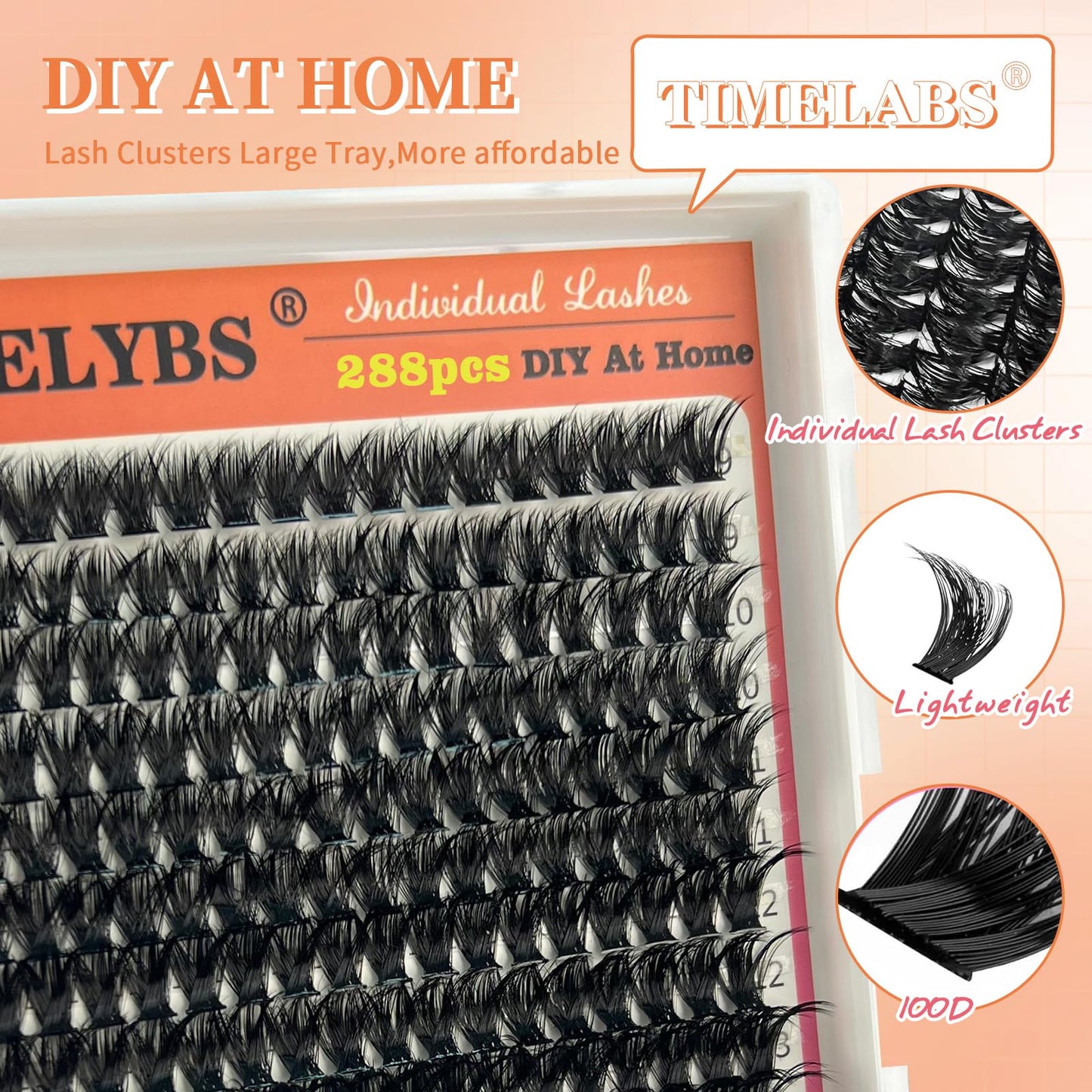 Fluffy Lash Clusters 288pcs 100D 9-16MM MIX D Curl Individual Eyelashes Clusters DIY Eyelash Extensions Volume DIY Wispy Lash Extension At Home DIY Fluffy Lash for Beginners by TMIELYBS