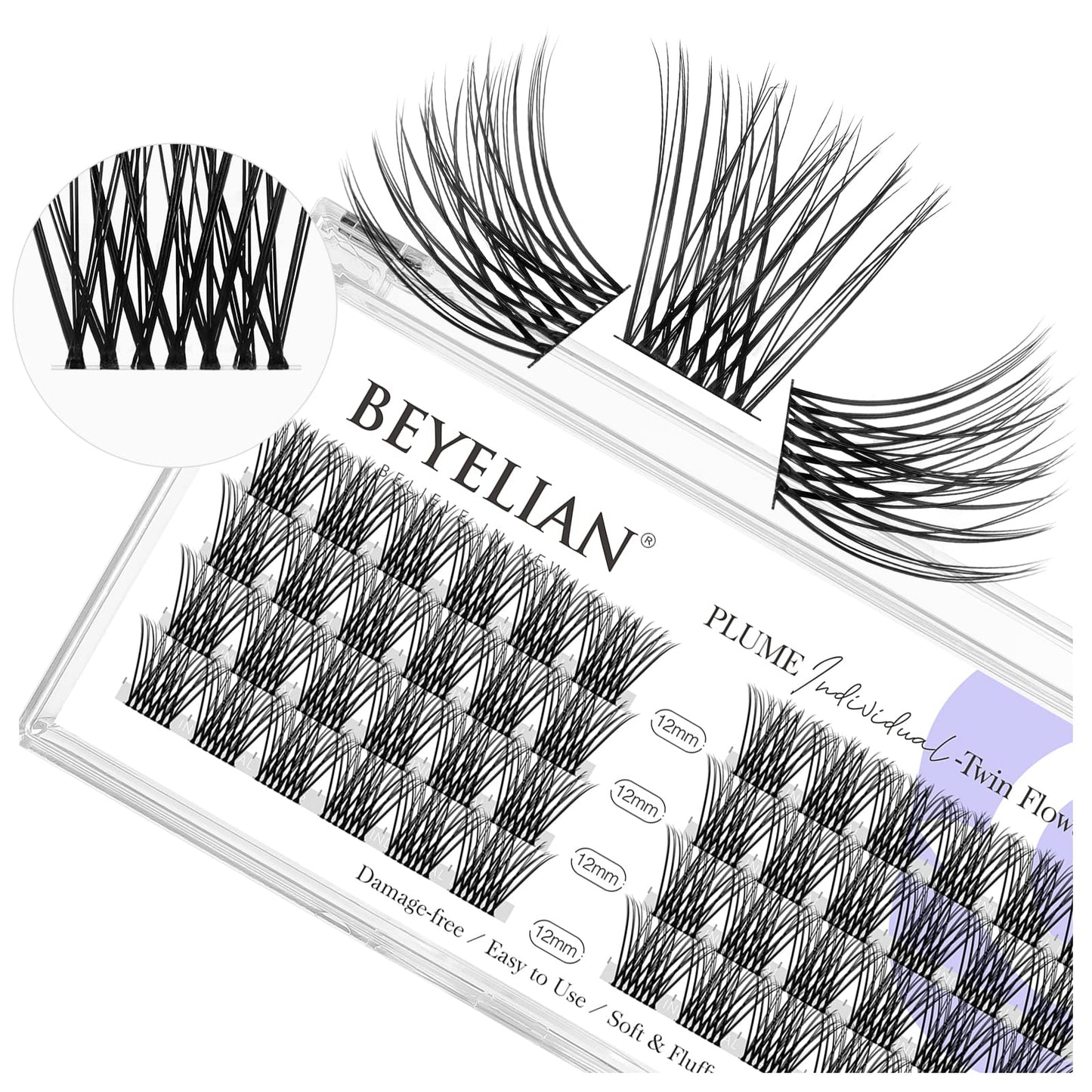 BEYELIAN DIY Eyelash Extension,Cluster Lashes Individual False Eyelashes Extension Natural Look Reusable Glue Bonded Super Thin Clear Band 48 Lash Clusters (Style3 0.07 12mm Clear Band)