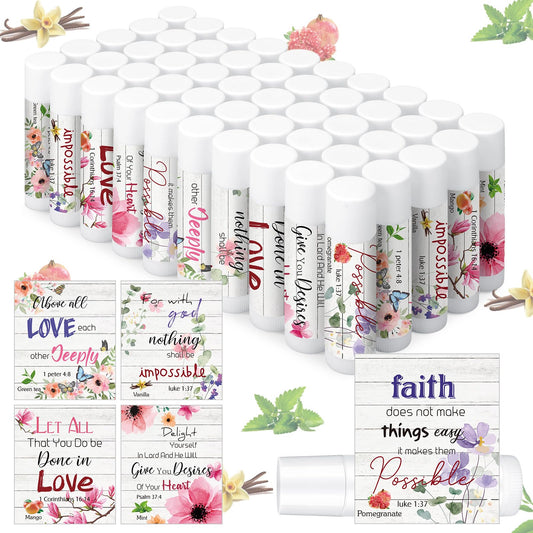 Siifert 50 Pcs Bible Verse Lip Balm Bulk Christian Gifts for Women Faith Religious Moisturizing Lip Balm with Scripture Inspirational Lip Care Product for Friend Teacher Worker Employee