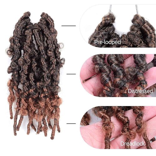 Butterfly Locs Crochet Braids - 7Pcs Ombre Brown Pre-twisted Short Bob Synthetic Faux Locs Hair Extensions (8 Inch, T30-7P)