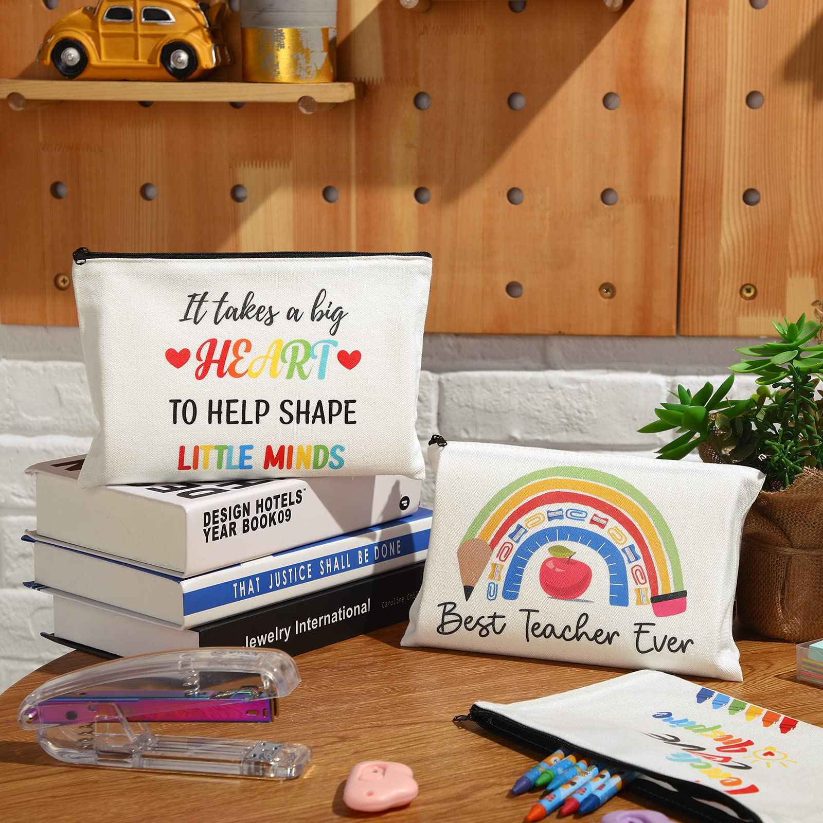 15 Pieces Teacher Appreciation Gifts Teacher Makeup Pouch Cosmetic Bag Teacher Thank You Gifts for Women Travel Toiletry Case Pencil Bag with Zipper for Teacher, 3 Styles (Rainbow)