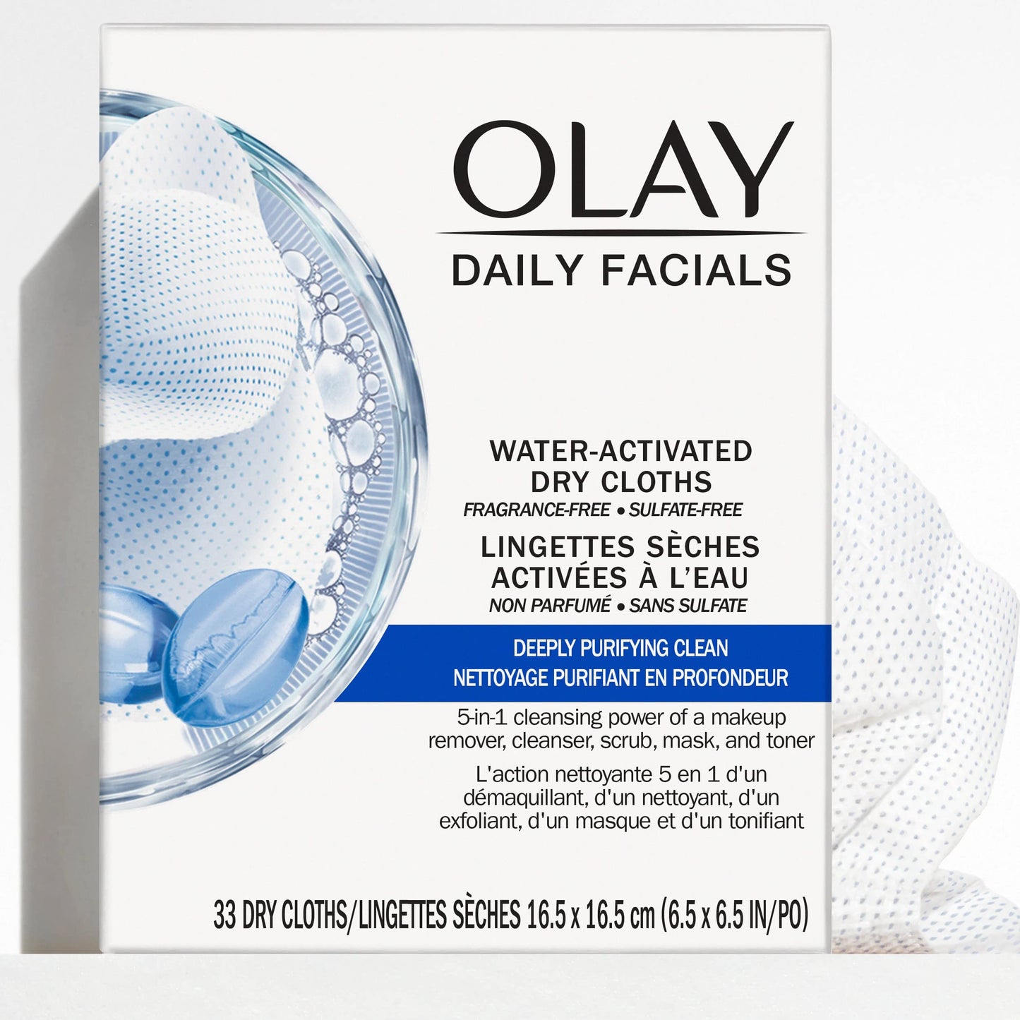 Olay Daily Facial Cleansing Cloths for a Deeply Purifying Clean, Makeup Remover, 33 Count (Pack of 3)