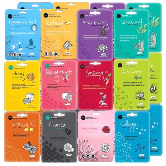 celavi Face Mask Set Korean Beauty Essence Facial Paper Sheet Mask Korea Skin Care Moisturizing 2 Packs of each 12 New flavors K-Beauty Skincare 24 masks in a pack Made in Korea