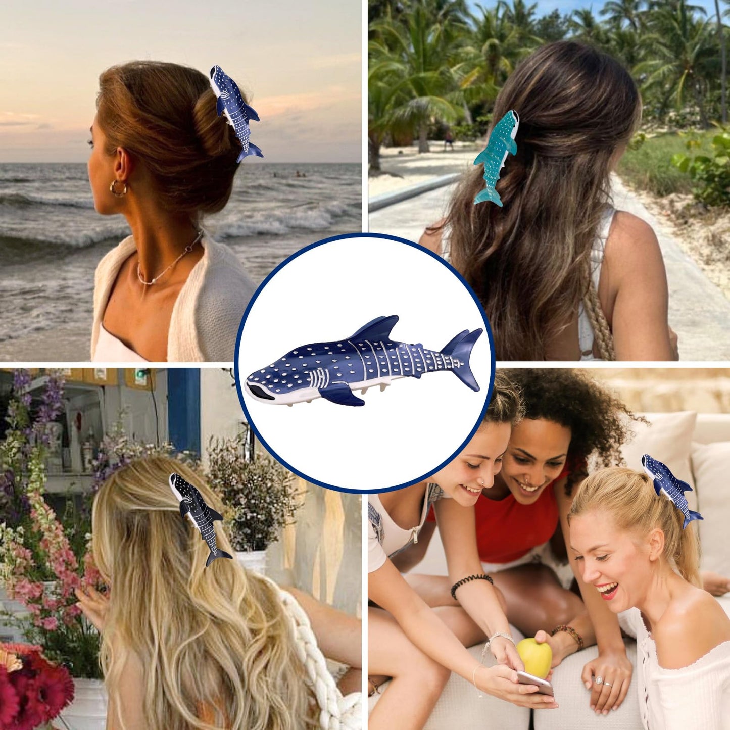 Whale Shark Hair Claw Clip, Large Hair Clip for Thick & Thin Hair, Strong Hold, Cute Sea Animal Hair Accessories for Women & Girls, Unique Fashion, Luxury Barrette, Cute & Funny Hair Accessories