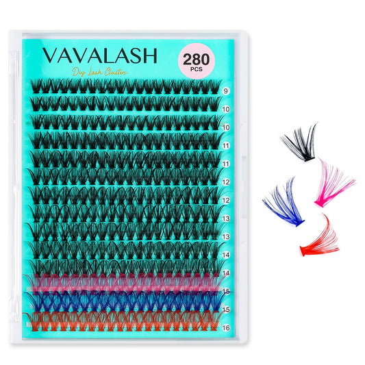 VAVALASH DIY Lash Extensions 280 PCS 40D Colored Individual Cluster Lashes D Curl Lash Clusters Faux Mink Slik Wispy False Lashes Easy Full Lash Extension DIY at Home (40D-0.07-D-9-16Mix Color)