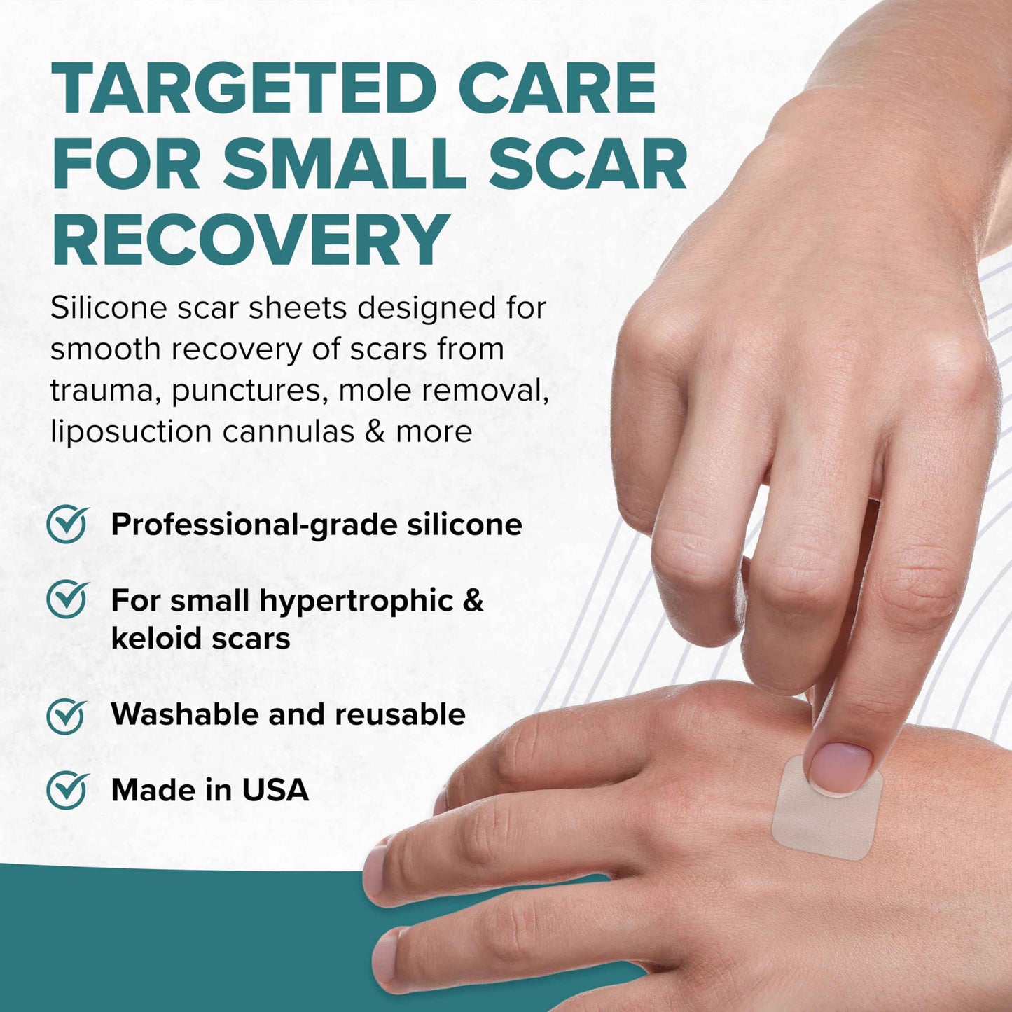 Epi-Derm Epi-Tab Squares Silicone Scar Sheets – Professional-Grade, Washable & Reusable Silicone Patches for Small Hypertrophic & Keloid Scars from Trauma, Liposuction & More - Clear, 6-Pack