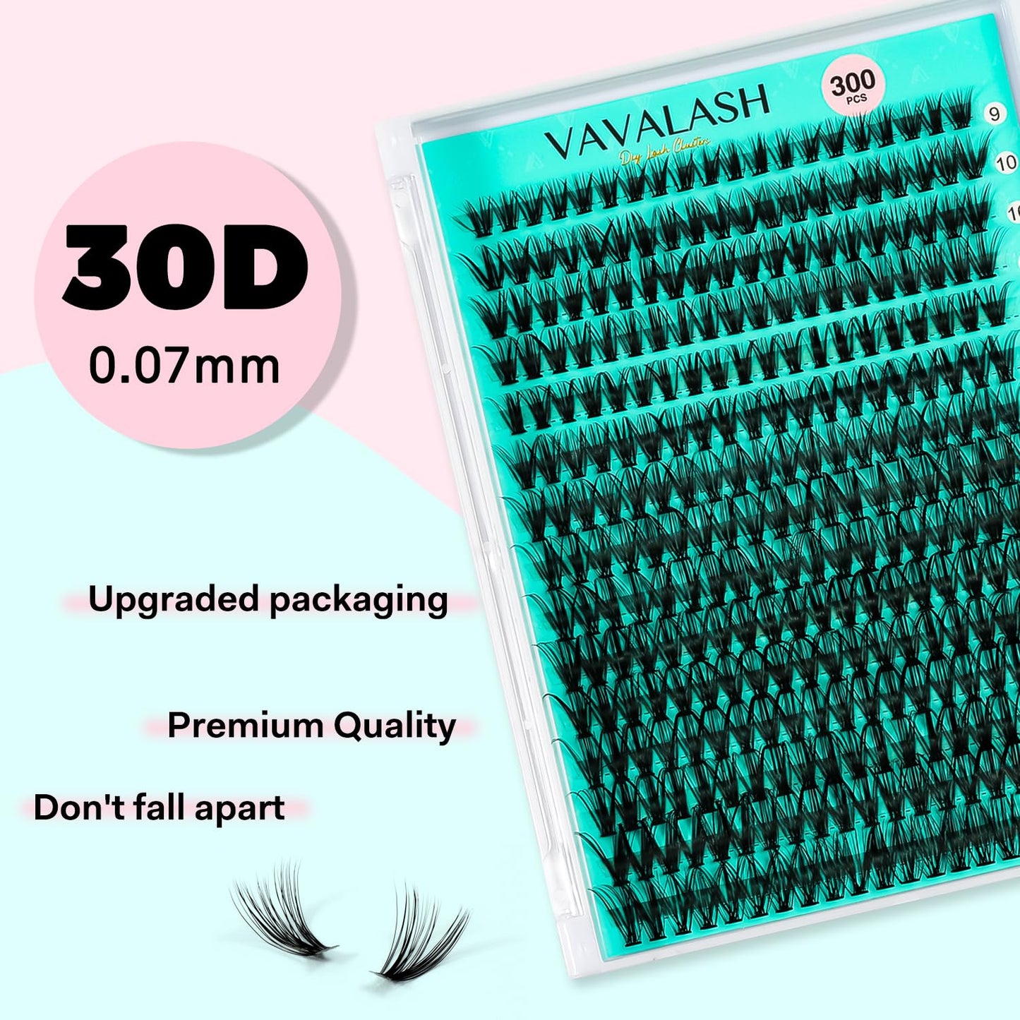 VAVALASH Lash Clusters 30D-0.07-C-9-16MM 300Pcs DIY Eyelash Extension 10D 20D 30D 40D 50D Individual Cluster Lashes Faux Mink False Lashes DIY Lash Extensions at Home 300PCS (30D-0.07-C,9-16MIX)