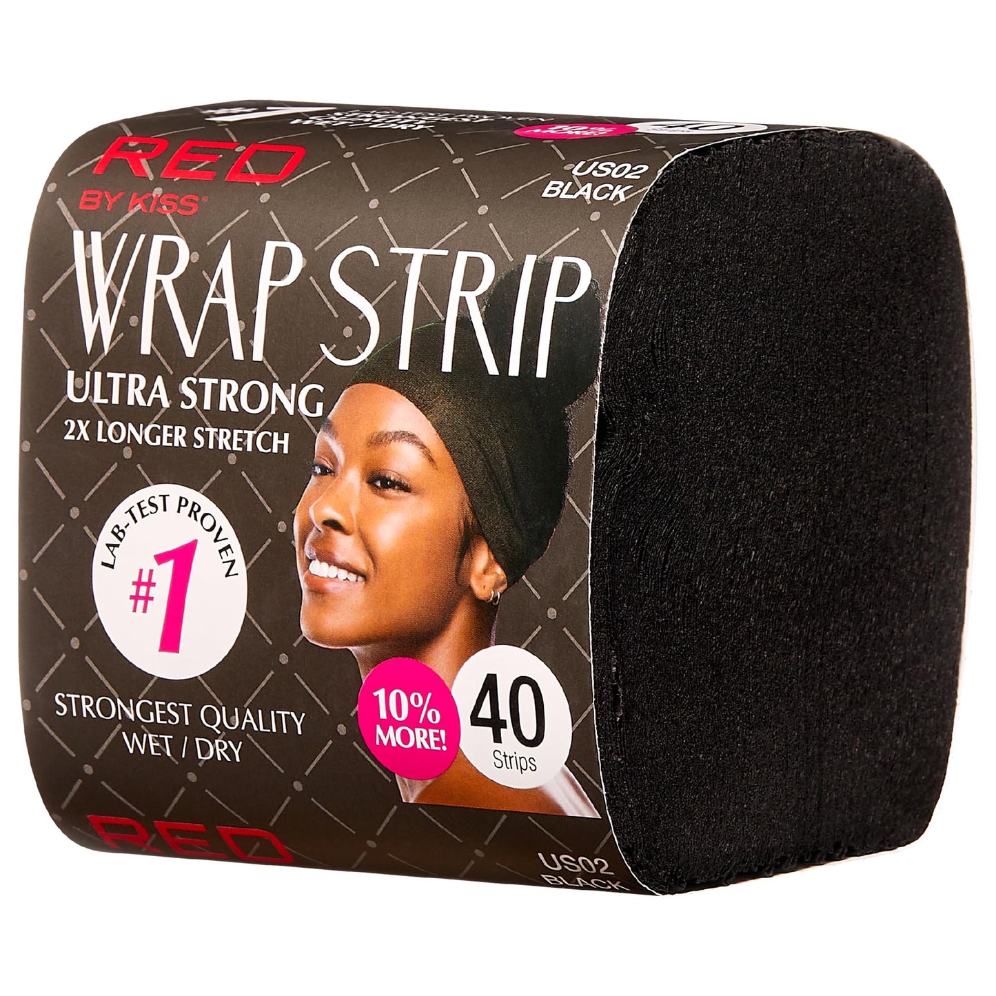 Red by Kiss Wrap Strip, Ultra Strong 2X Longer Stretch Wide Styling Wrap, 44 Strips, Wrap Strip for Natural Hair and Molded Styles, Suitable for Wet/Dry Hair, Black-3.5" (6 PACK)