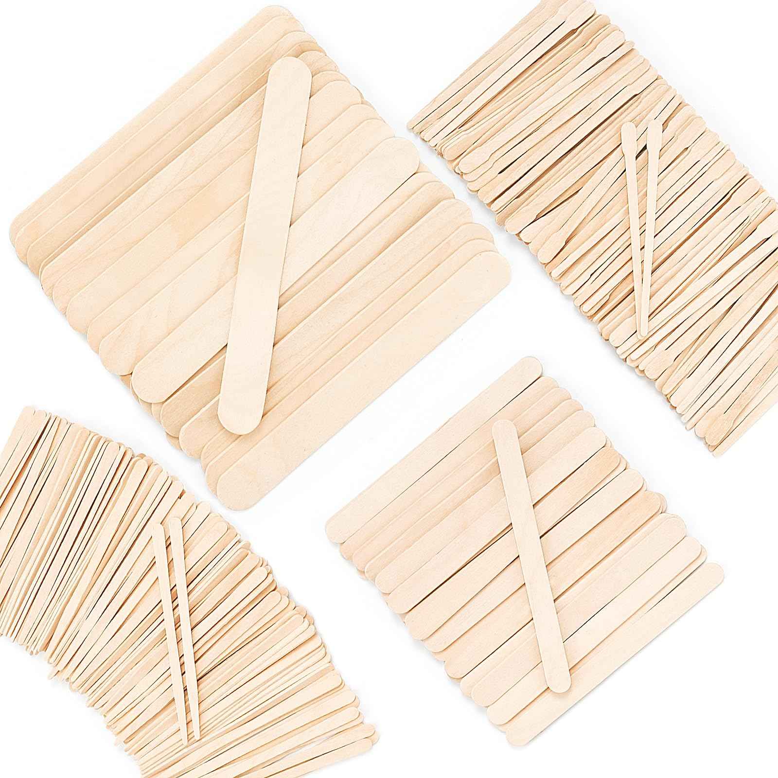 WoBiogHo 500 Pcs 4 Style Waxing Sticks Assorted Wooden Wax Applicator Stick for Body Legs Face Eyebrows and Small Medium Large Sizes Waxing Spatulas Popsicle Stick for Hair Removal Wood Craft Sticks